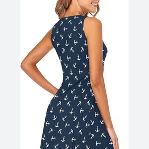 Navy Anchor Print Sleeveless Dress